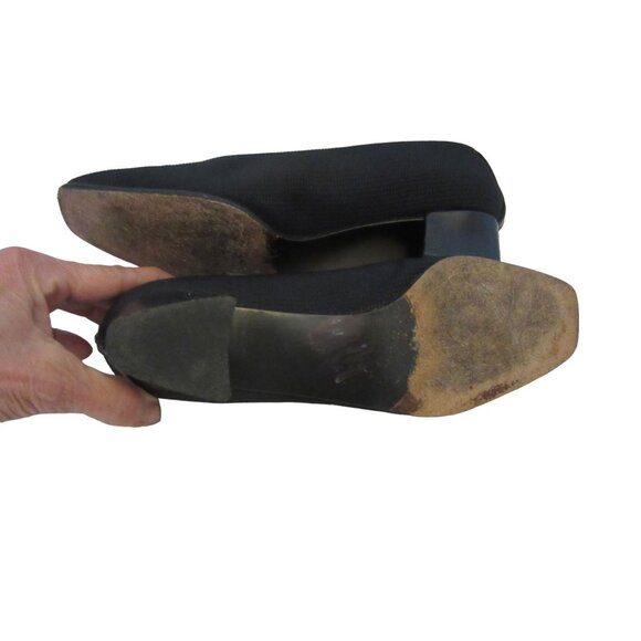 Vintage Stuart Weitzman Black Cloth w Leather Trim Low Heel Shoes in Sz 6 1/2M - Picture 9 of 10